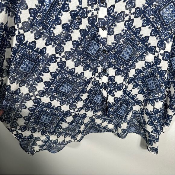 Sans Souci Blue White Paisley Patterned Tunic Button-Up Shirt Size Medium - Picture 14 of 16